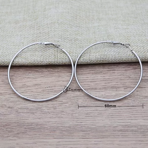 Stainless Steel Plain Wire Circle Hoop Women's Earrings - Silver