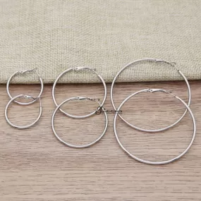 Stainless Steel Plain Wire Circle Hoop Women's Earrings - Silver