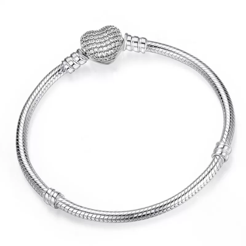 Sterling Silver Heart Round Clasp Chain Bracelets