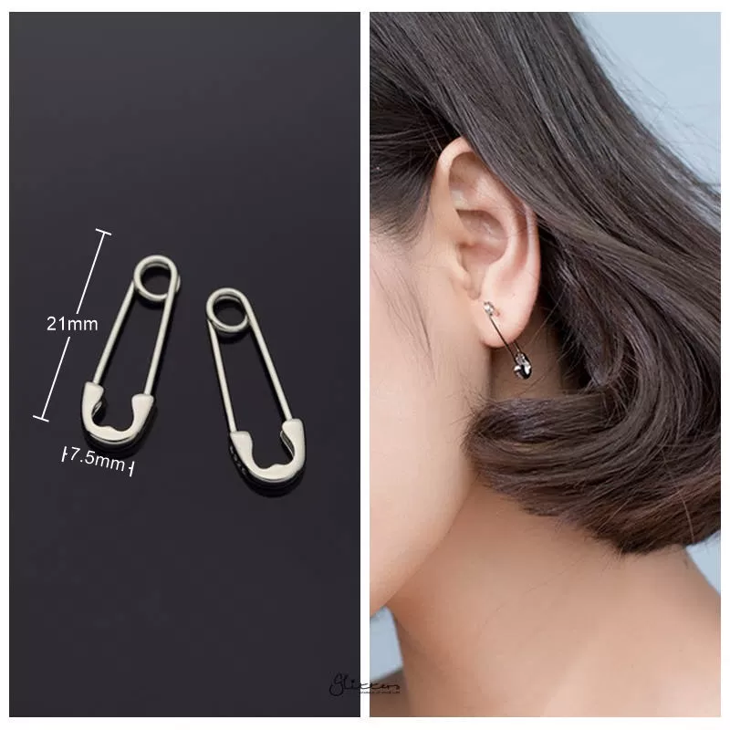 Sterling Silver Safety Pin Earrings - Silver