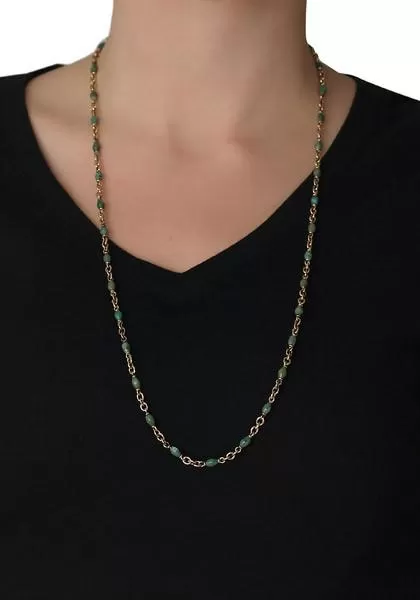 Sylva & Cie 14KYG Green Turquoise Bead Necklace | 30"