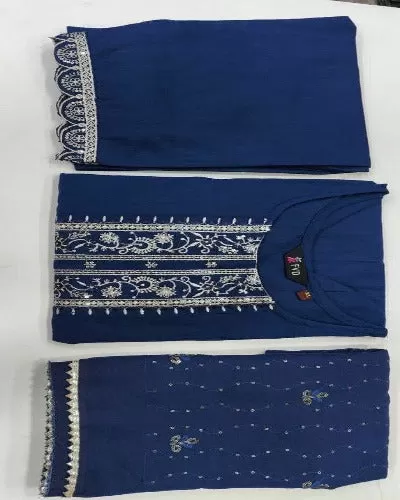 Teal Blue Rayon Suit Set With Chanderi Dupatta