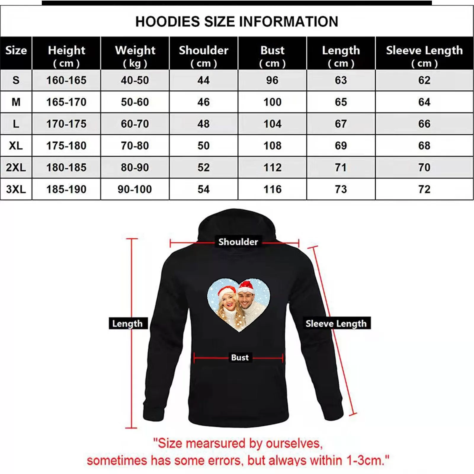 [Thickened Fabric] Custom Photo Heart Flip Sequin Pure Cotton Hoodie Best Unisex Hoodie For Men Women [Double Print]