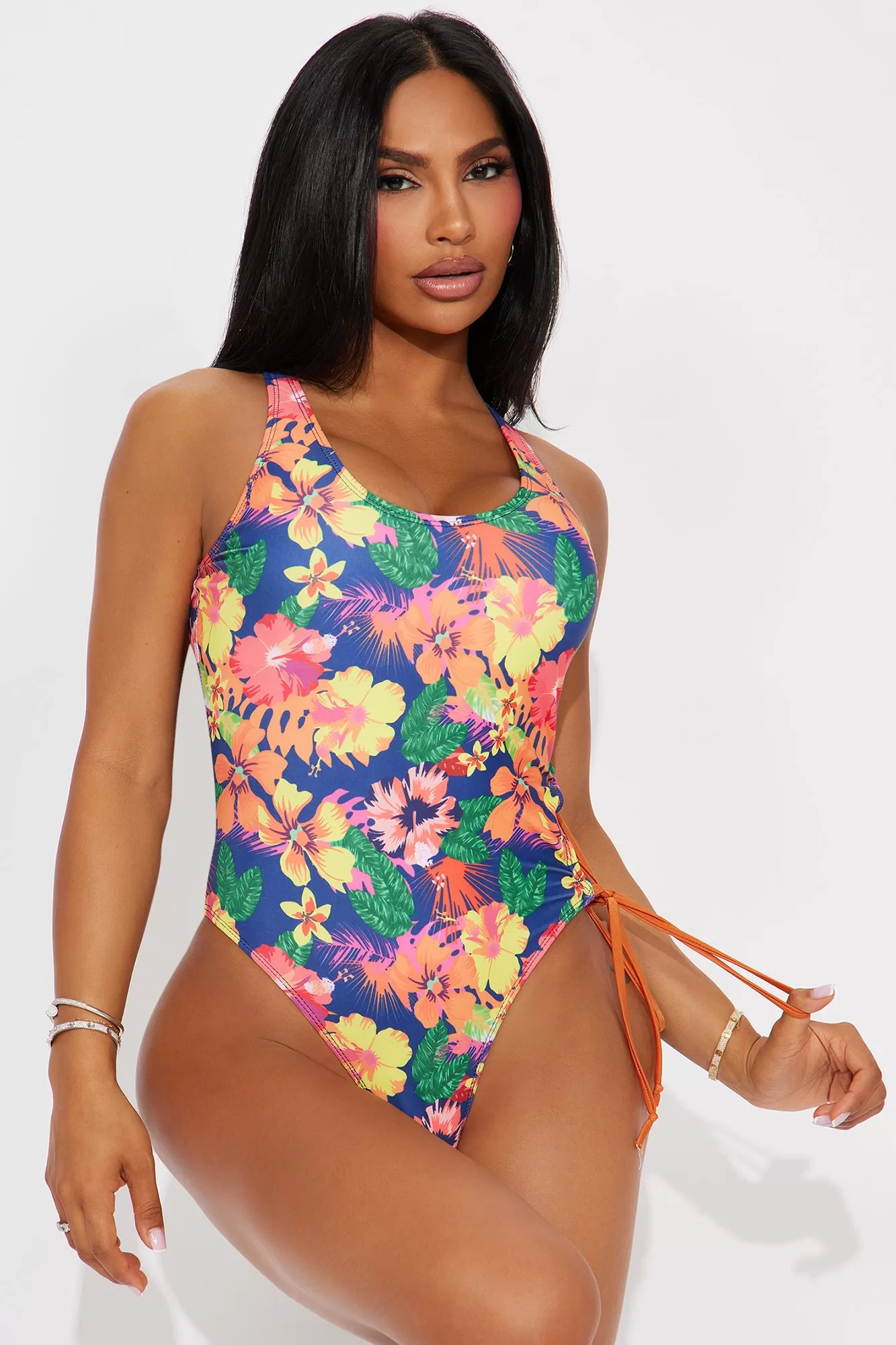 Tropical Dream Lace Up 1 Piece Swimsuit - Multi Color