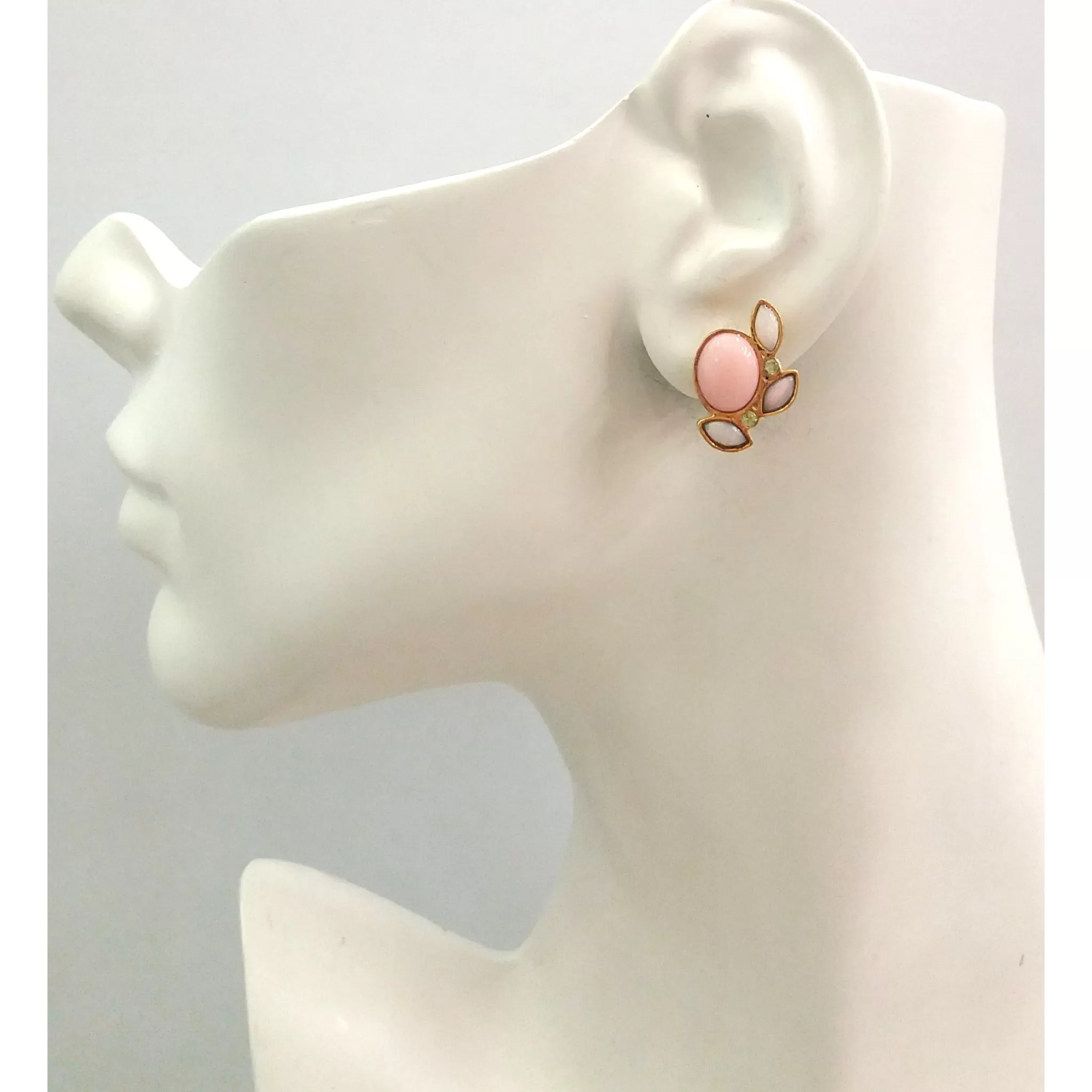 White Opal, Pink Opal and Peridot Stud with Citrine and Carved Lavander Jade Phoenix Detachable Twinset Earrings