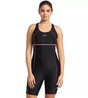 Women's Endurance Classic Racerback Legsuit Swimwear  - Black  &  Fandango Pink