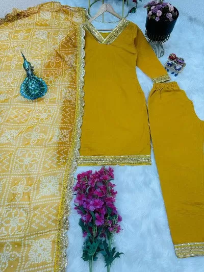 Yellow Maska Silk V Neck Designer Salwar Suit Set